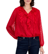 Nautica Womens Long-Sleeve Ruffle Top
