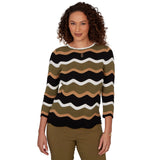Emaline Women's Wavy Stripe 3/4 Sleeve Sweater