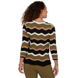 Emaline Women's Wavy Stripe 3/4 Sleeve Sweater