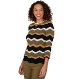 Emaline Women's Wavy Stripe 3/4 Sleeve Sweater
