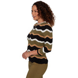 Emaline Women's Wavy Stripe 3/4 Sleeve Sweater