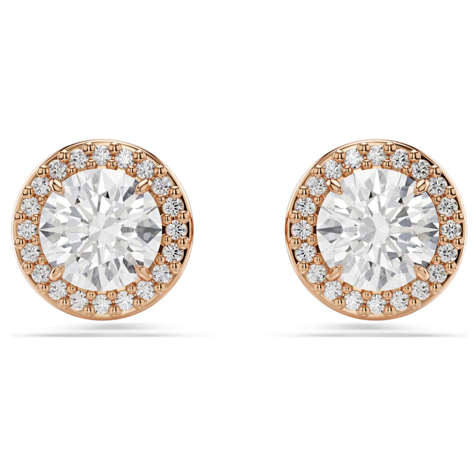 Swarovski Constella Stud Earrings - Round cut, Pavé, White, Rose gold-tone plated