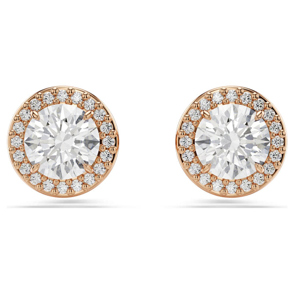 Swarovski Constella Stud Earrings - Round cut, Pavé, White, Rose gold-tone plated