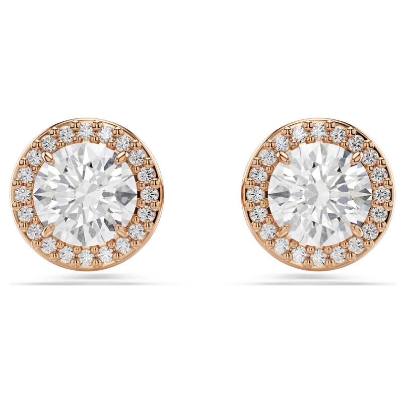Swarovski Constella Stud Earrings - Round cut, Pavé, White, Rose gold-tone plated