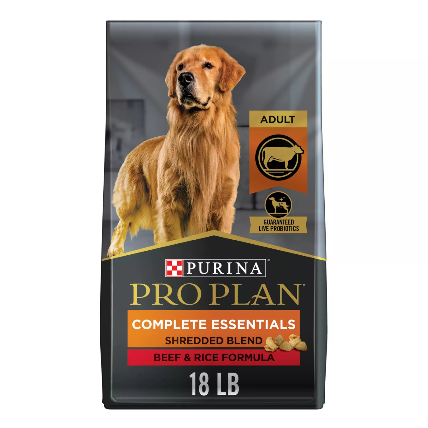 Purina Pro Plan Adult Complete Essentials Shredded Blend Beef & Rice Dry Dog Food - 18lbs.