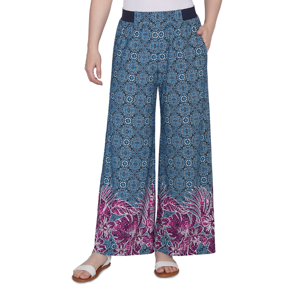 Ruby Rd. Womens Tropical Border Crepe Wide Leg Pants