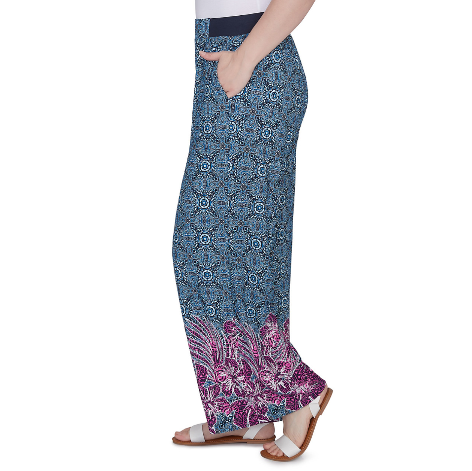 Ruby Rd. Womens Tropical Border Crepe Wide Leg Pants