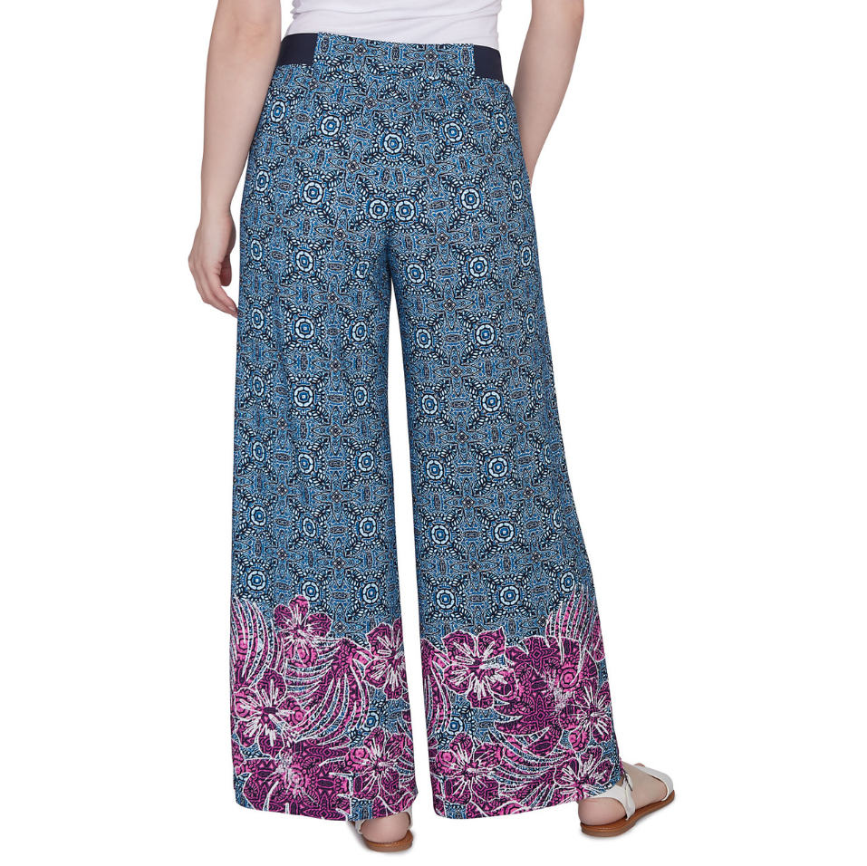 Ruby Rd. Womens Tropical Border Crepe Wide Leg Pants