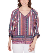 Ruby Rd. Womens Metallic Stripe Print Crinkled Blouse