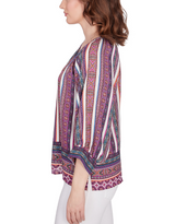 Ruby Rd. Womens Metallic Stripe Print Crinkled Blouse