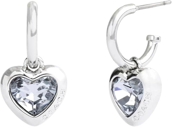 Coach Stone Heart Charm Huggies - Silver-Plated