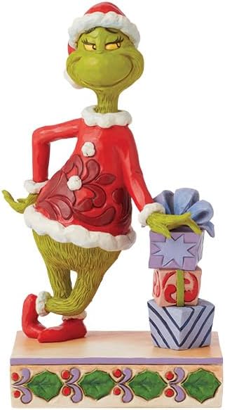 Enesco Jim Shore The Grinch Santa Grinch Leaning on Gift Stack Figurine