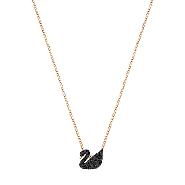 Swarovski Iconic Swan Necklace - Small - Black, Rose Gold-Tone Plated