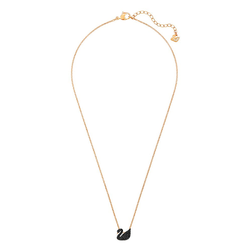 Swarovski Iconic Swan Necklace - Small - Black, Rose Gold-Tone Plated