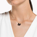 Swarovski Iconic Swan Necklace - Black, Rose Gold-Tone Plated