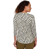 Emaline Women's Ricrac Lattrice V Neck 3/4 Sleeve Top