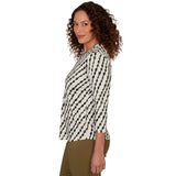 Emaline Women's Ricrac Lattrice V Neck 3/4 Sleeve Top
