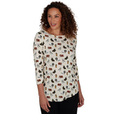 Emaline Women's Puppy Boatneck 3/4 Sleeve Top