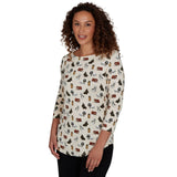 Emaline Women's Puppy Boatneck 3/4 Sleeve Top