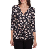 Emaline Womens Surplus Flower 3/4 Sleeve Top