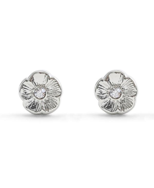 COACH Silver Signature Tea Rose Stud Earrings