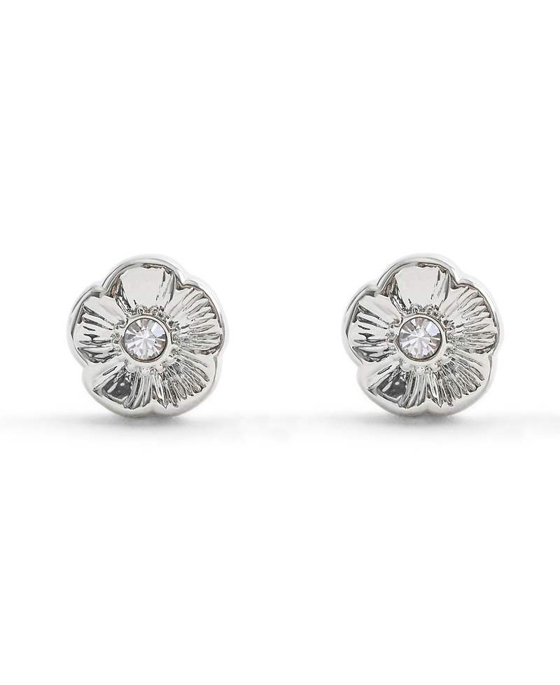 COACH Silver Signature Tea Rose Stud Earrings
