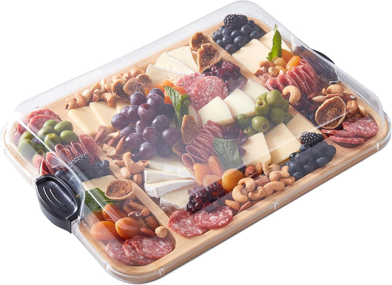 Farberware 11"x14" Build-A-Board Cutting Board with Three Compartments and Clear Locking Lid