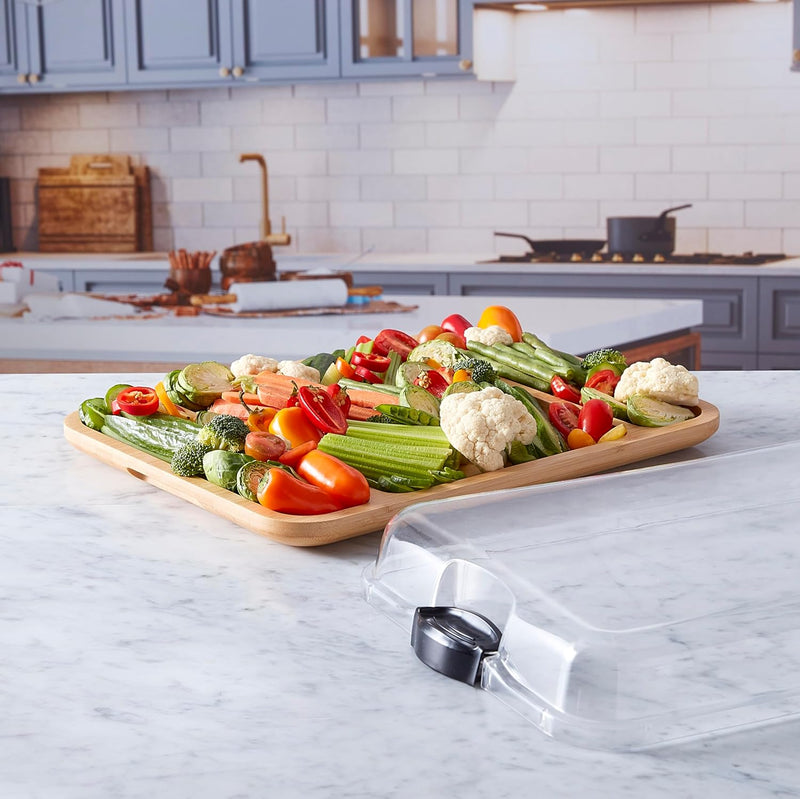 Farberware 11"x14" Build-A-Board Cutting Board with Three Compartments and Clear Locking Lid