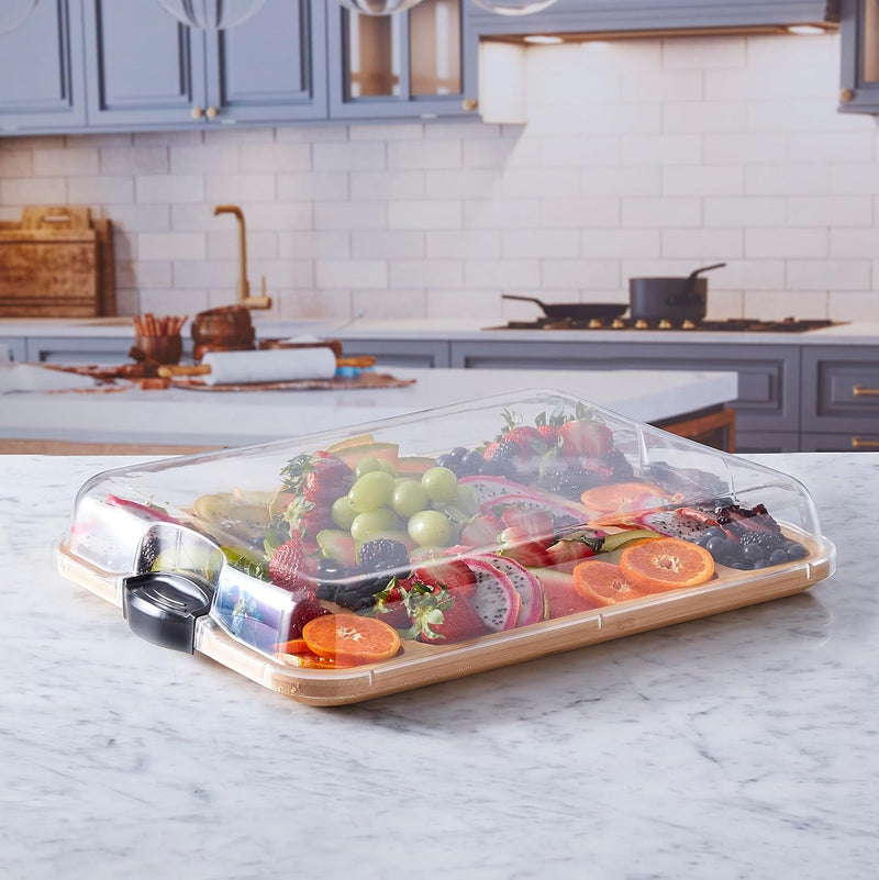 Farberware 11"x14" Build-A-Board Cutting Board with Three Compartments and Clear Locking Lid
