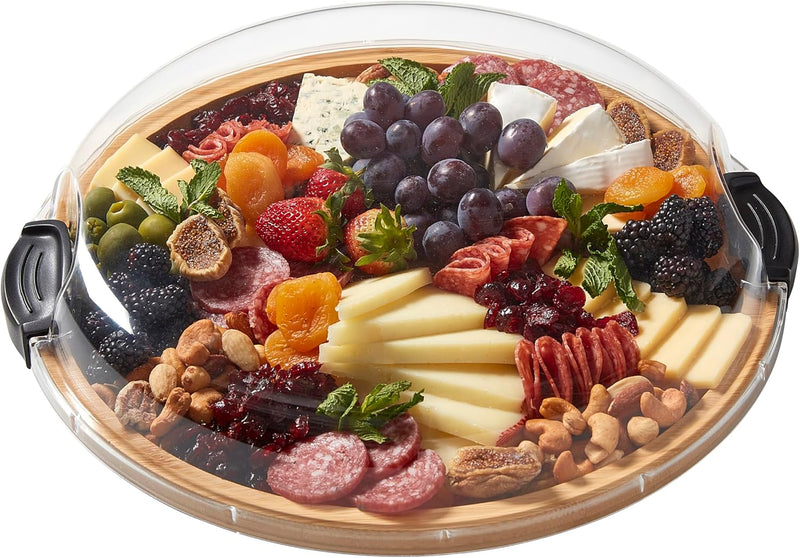 Farberware 14" Round Build-A-Board Cutting Board with Single Compartment and Clear Locking Lid
