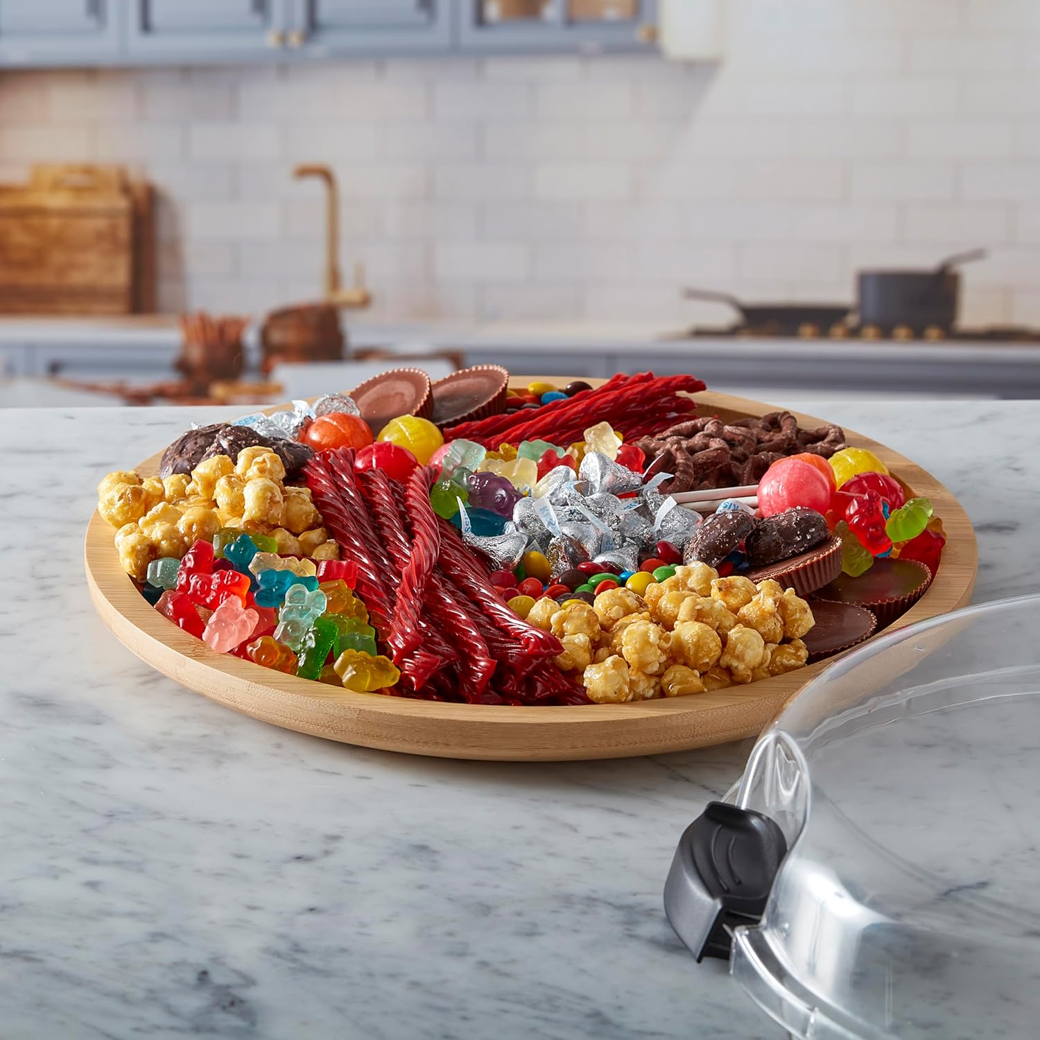 Farberware 14" Round Build-A-Board Cutting Board with Single Compartment and Clear Locking Lid