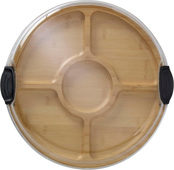 Farberware 14" Round Build-A-Board Cutting Board with Five Compartments and Clear Locking Lid
