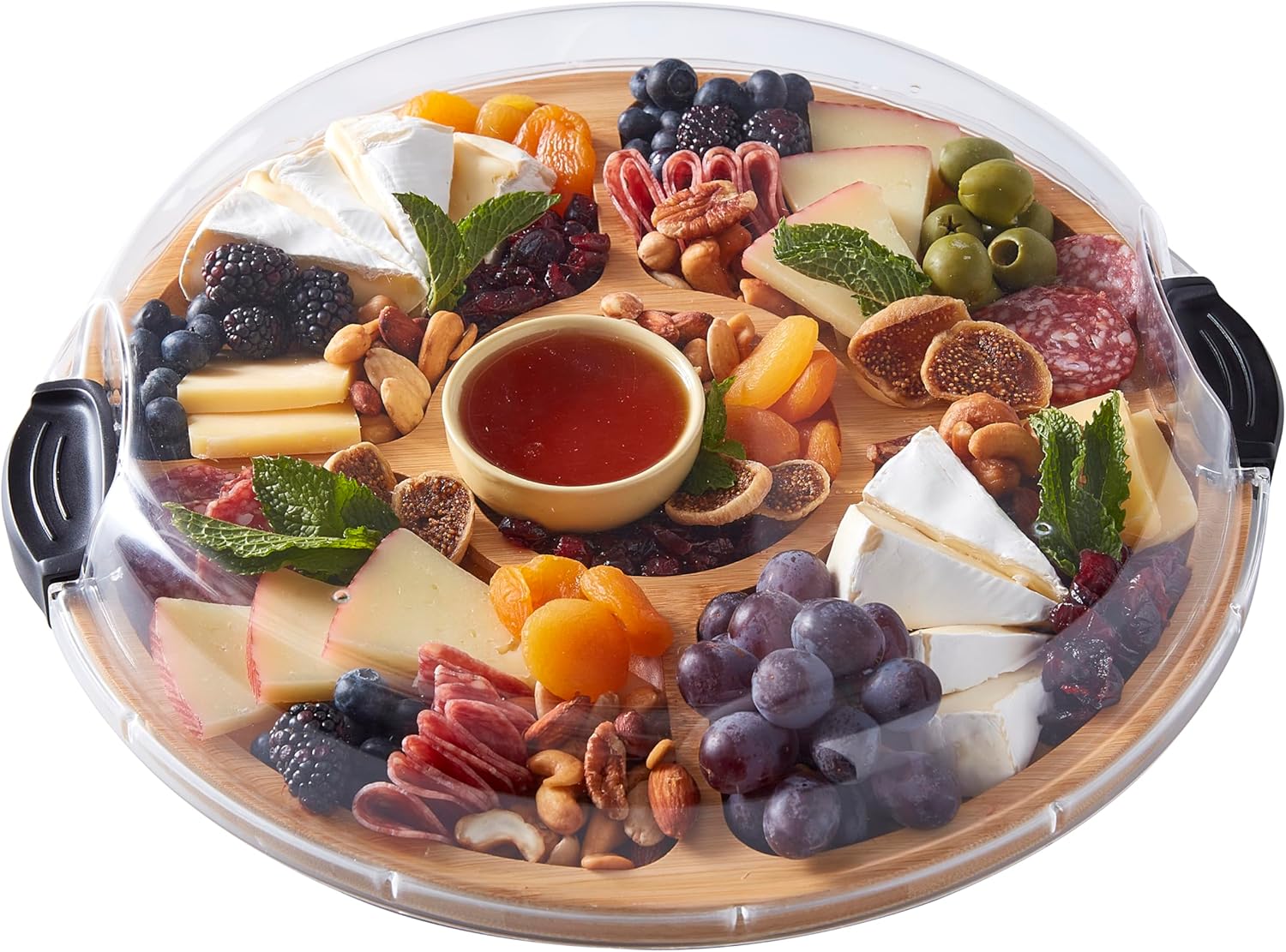Farberware 14" Round Build-A-Board Cutting Board with Five Compartments and Clear Locking Lid