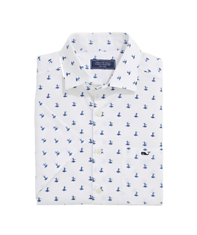 Vineyard Vines Mens Sailboat Woven Short Sleeve Button Down Shirt
