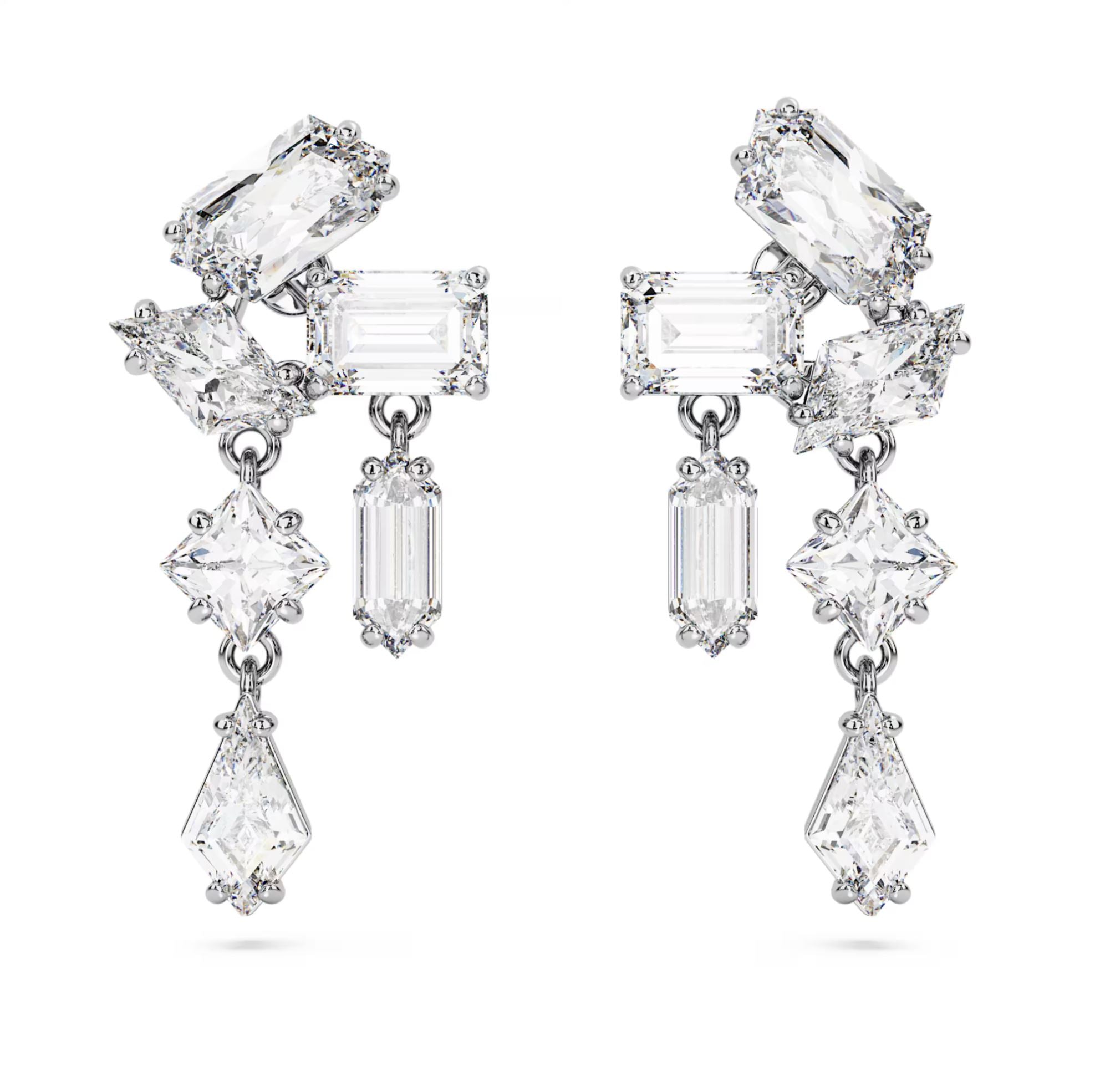 Swarovski Mesmera Drop Earrings - Mixed cuts, White, Rhodium plated
