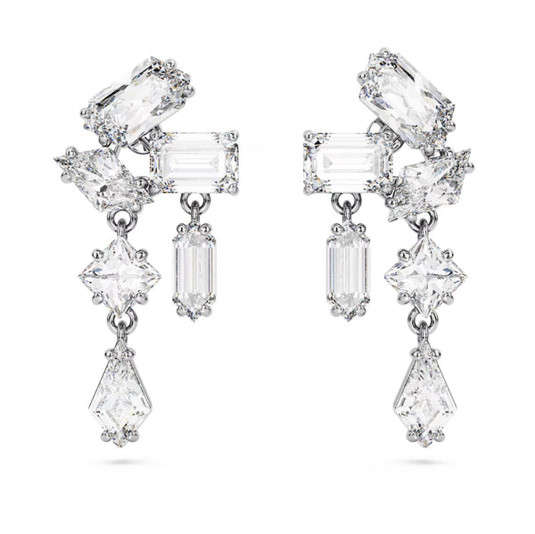 Swarovski Mesmera Drop Earrings - Mixed cuts, White, Rhodium plated