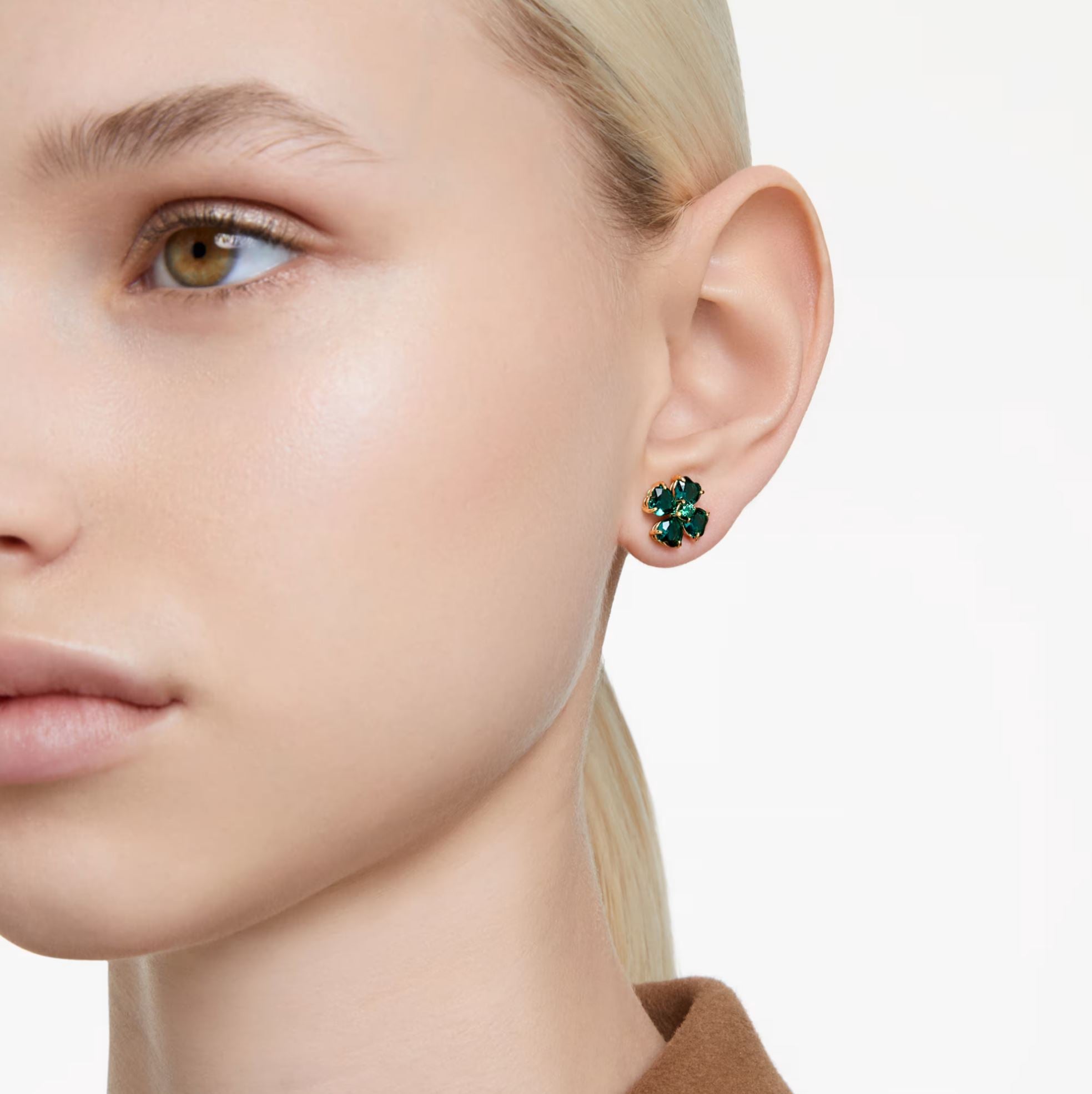 Swarovski Idyllia Clover Stud Earrings - Clover, Green, Gold-tone plated