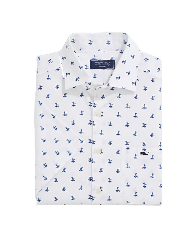 Vineyard Vines Mens Sailboat Woven Short Sleeve Button Down Shirt