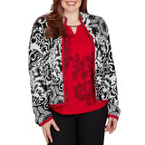 Alfred Dunner Womens Mixed Motif Contrast Trim Jacket