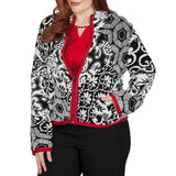 Alfred Dunner Womens Mixed Motif Contrast Trim Jacket