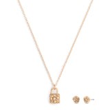 Coach Pave Padlock Pendant Necklace & Stud Earrings Boxed Set