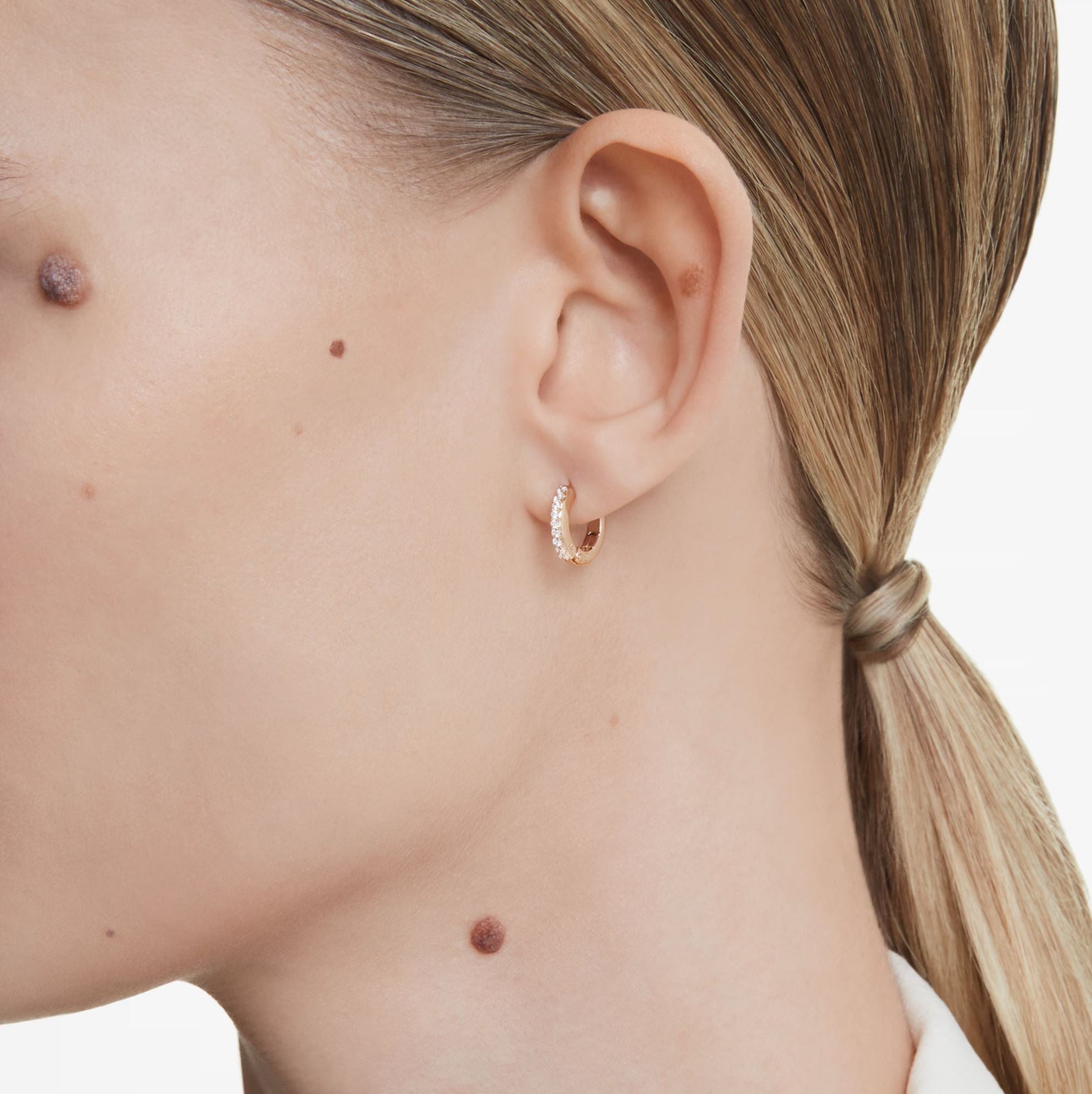 Swarovski Matrix Hoop Earrings - Round cut, White, Rose gold-tone plated