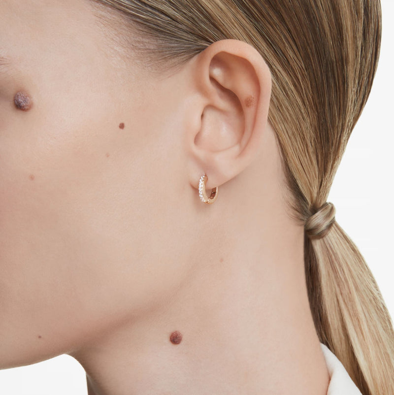 Swarovski Matrix Hoop Earrings - Round cut, White, Rose gold-tone plated