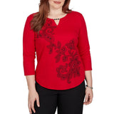 Alfred Dunner Womens Floral Embellished Top