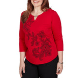 Alfred Dunner Womens Floral Embellished Top