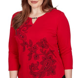 Alfred Dunner Womens Floral Embellished Top