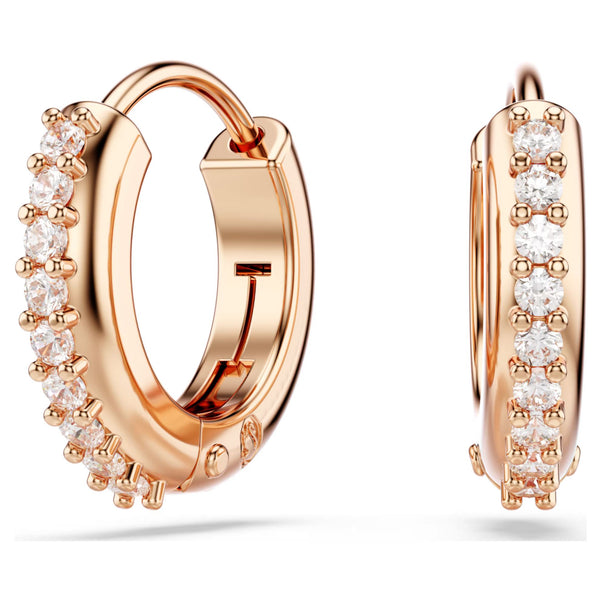 Swarovski Matrix Hoop Earrings - Round cut, White, Rose gold-tone plated