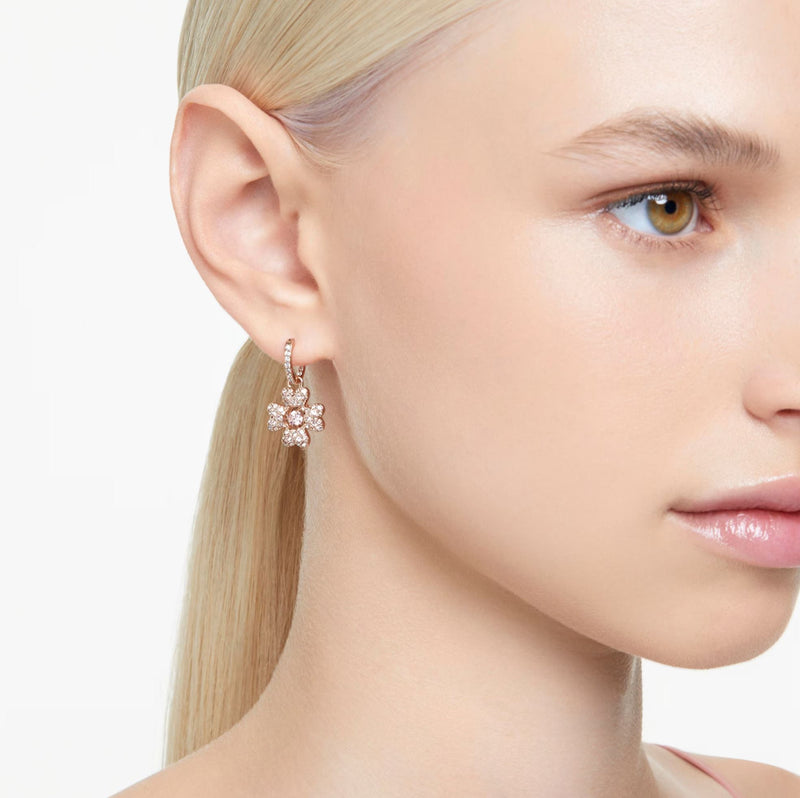 Swarovski Idyllia Clover Drop Earrings - Clover, White, Rose gold-tone plated