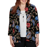 Alfred Dunner Womens Velvet Floral Paisley 2-In-1 Top with Necklace