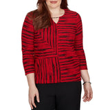 Alfred Dunner Womens Spliced Stripe Contrast Textured Top